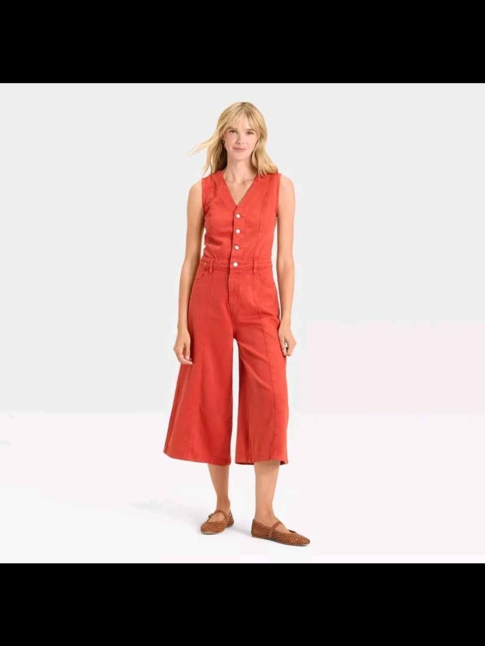Universal Thread Coral Sleeveless Button-Front Wide-Leg Jumpsuit